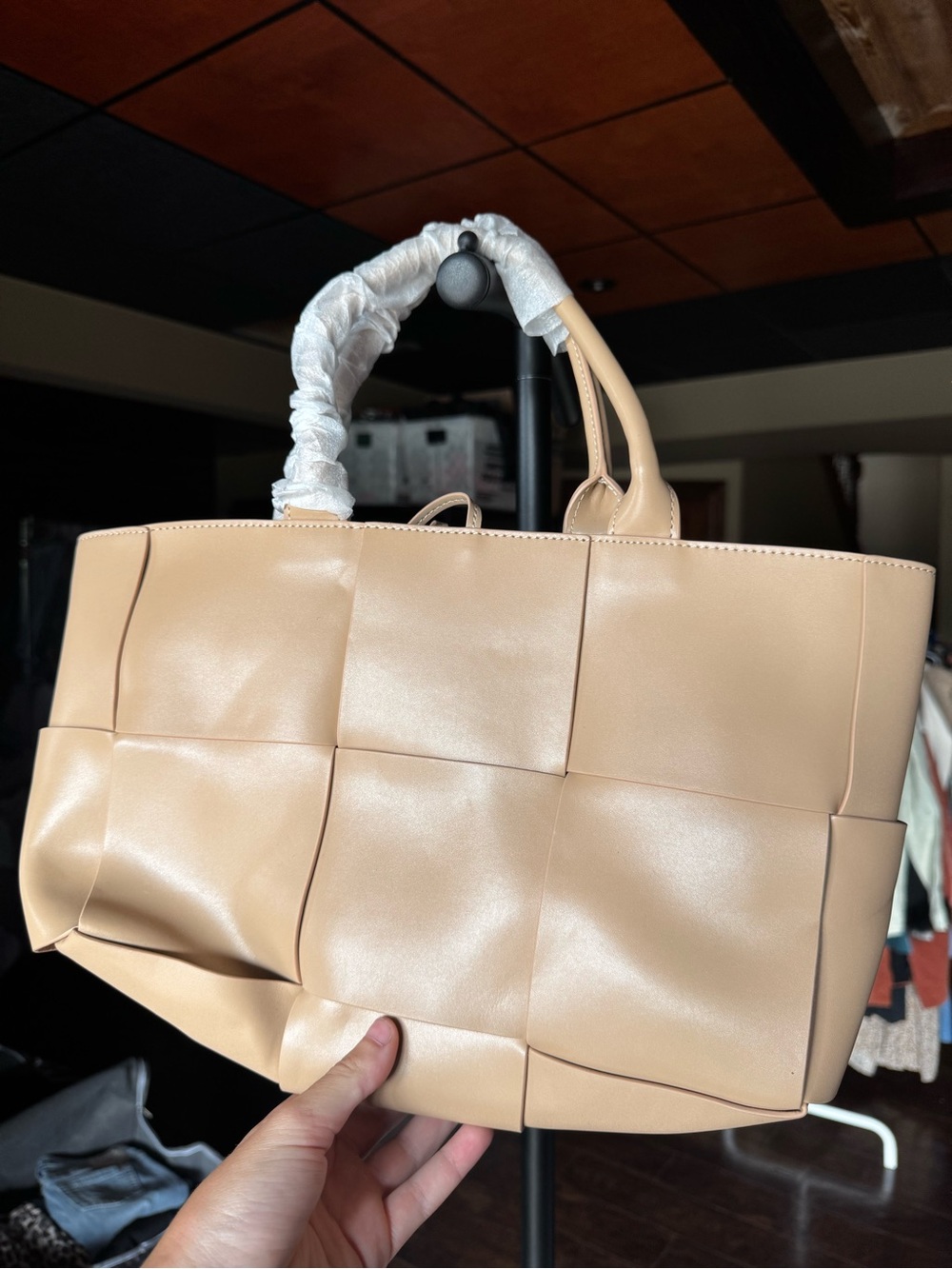 NEW Neutral Woven Leather Tote Bag